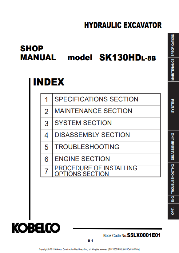 KOBELCO SK130HDL-8B HYDRAULIC EXCAVATOR SHOP MANUAL PDF