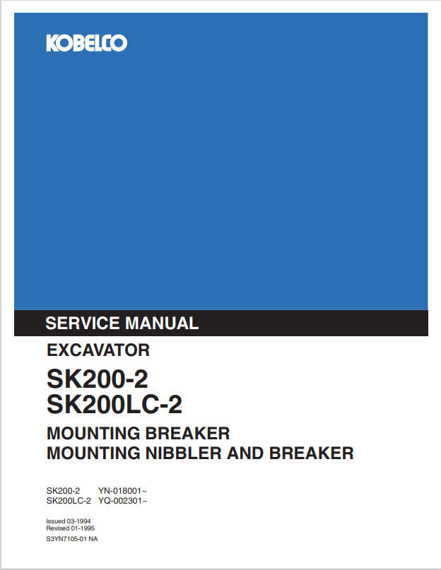 KOBELCO SK200-2, SK200KC-2 EXCAVATOR SERVICE MANUAL PDF