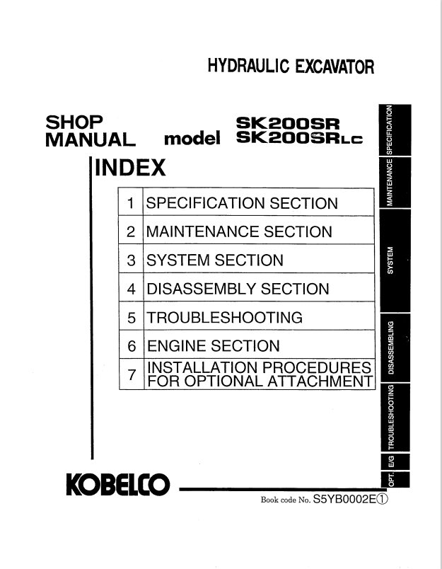 KOBELCO SK200SR, SK200SRLC HYDRAULIC EXCAVATOR SERVICE MANUAL PDF