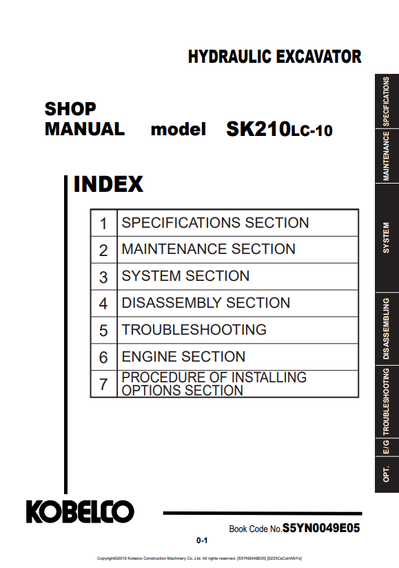 KOBELCO SK210LC-10 HYDRAULIC EXCAVATOR SHOP MANUAL PDF