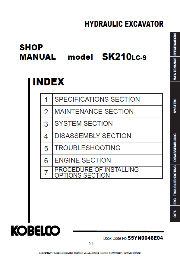 KOBELCO SK210LC-9 HYDRAULIC EXCAVATOR SHOP MANUAL PDF