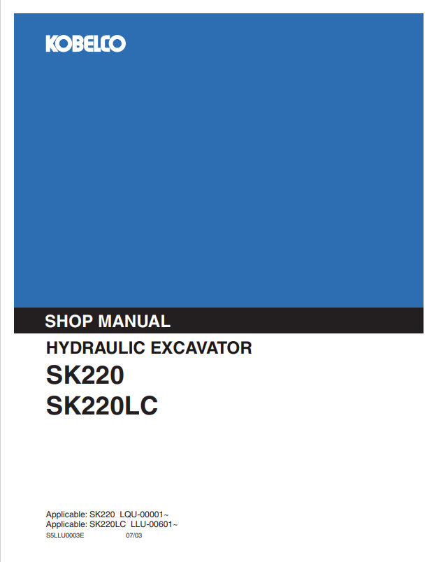 KOBELCO SK220, SK220LC HYDRAULIC EXCAVATOR SERVICE MANUAL PDF