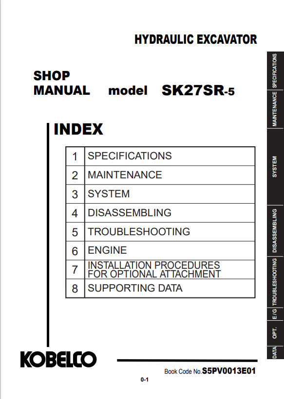 KOBELCO SK27SR-5 HYDRAULIC EXCAVATOR SHOP MANUAL PDF