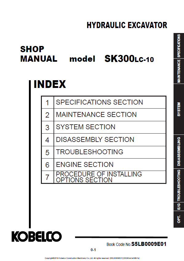 KOBELCO SK300LC-10 HYDRAULIC EXCAVATOR SHOP MANUAL PDF