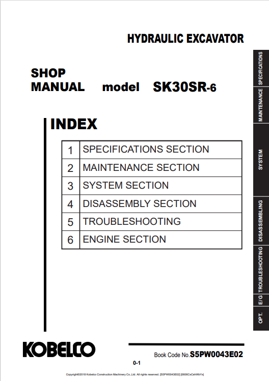 KOBELCO SK30SR-6 HYDRAULIC EXCAVATOR SHOP MANUAL PDF