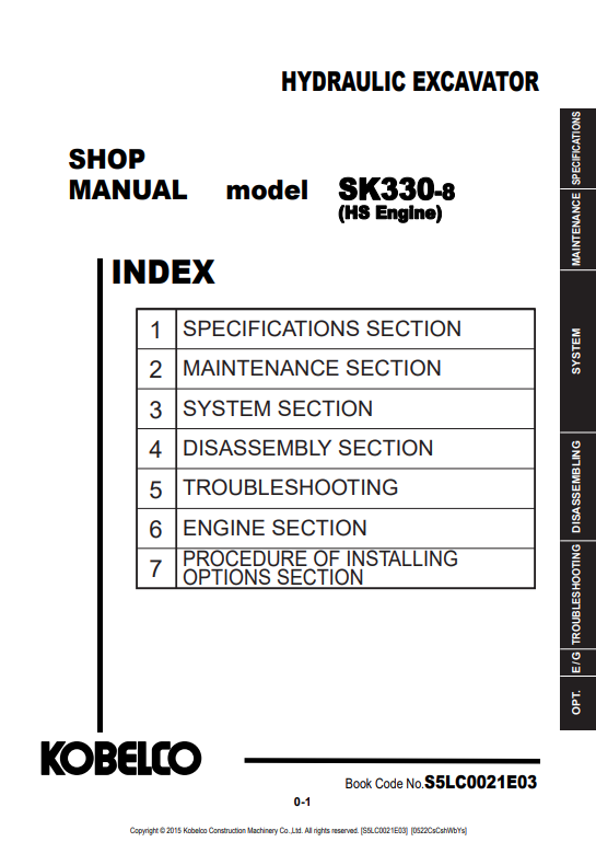 KOBELCO SK330-8 HS ENGINE HYDRAULIC EXCAVATOR SHOP MANUAL PDF