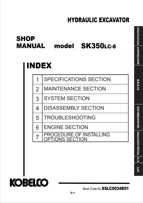 KOBELCO SK350LC-8 HYDRAULIC EXCAVATOR SERVICE MANUAL PDF