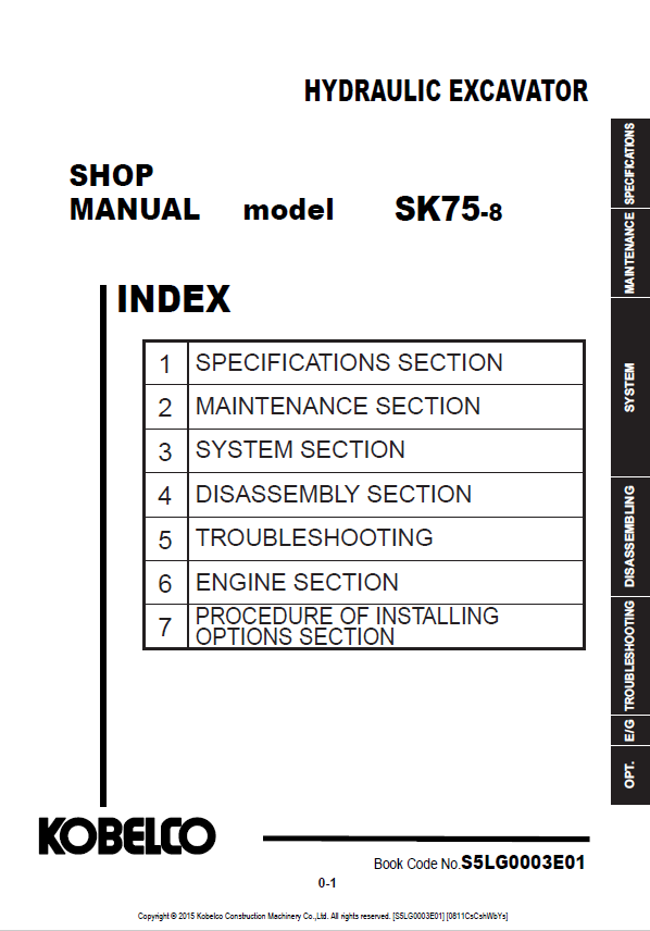 KOBELCO SK75-8 HYDRAULIC EXCAVATOR SHOP MANUAL PDF