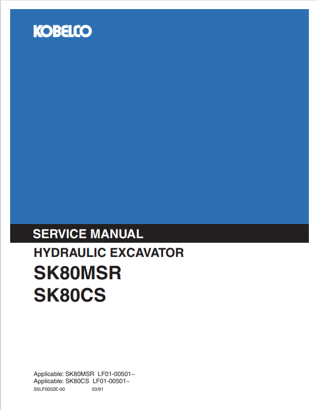 KOBELCO SK80MSR, SK80CS HYDRAULIC EXCAVATOR SERVICE MANUAL PDF