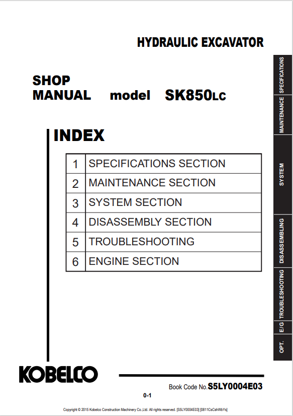 KOBELCO SK850LC HYDRAULIC EXCAVATOR SHOP MANUAL PDF