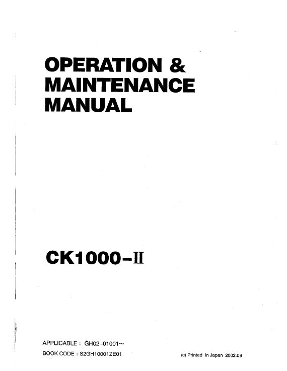 Kobelco Machine Crane CK1000 II Operation and Maintenance Manual PDF