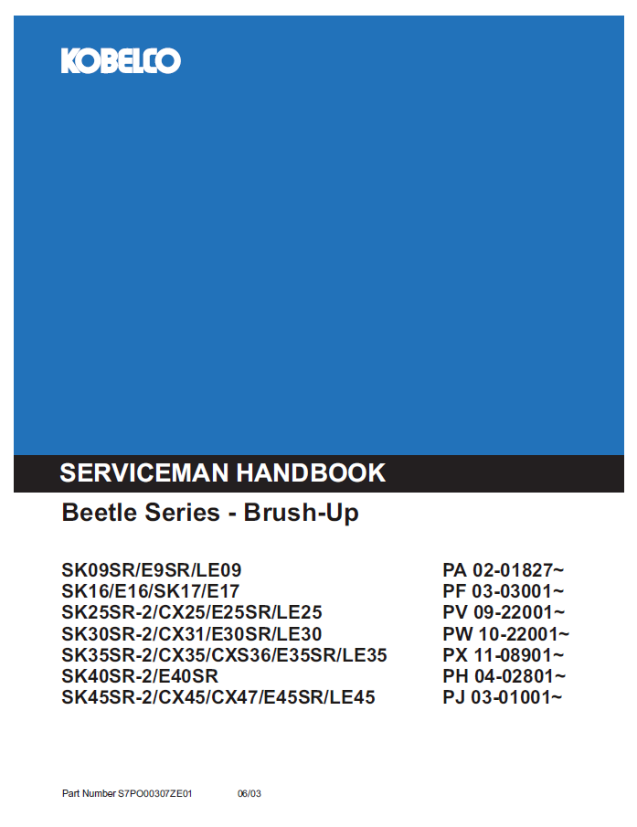 Kobelco Machine Excavator Grand Beetle Series - Brush Up Operator Manual PDF