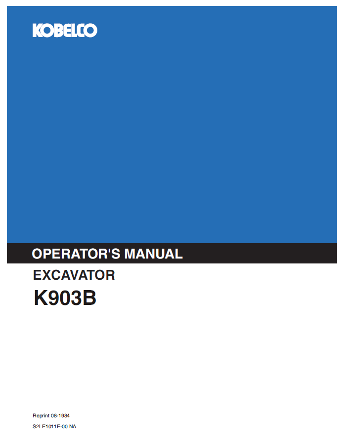 Kobelco Machine Excavator K903b Operator Manual PDF