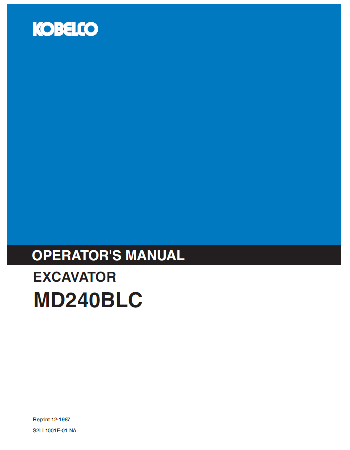 Kobelco Machine Excavator MD240BLC Operator Manual PDF