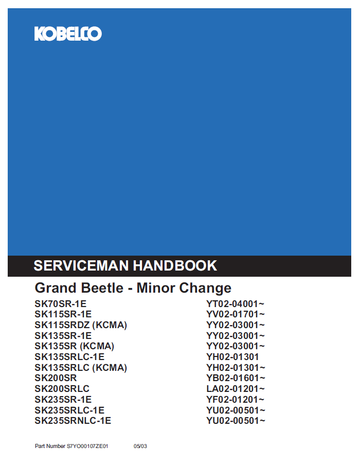 Kobelco Machine Grand Beetle-minor Change Sk & Yt Series Operator Manual PDF