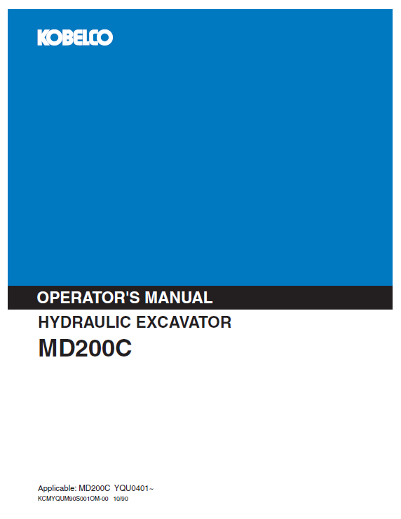 Kobelco Machine Hydraulic Excavator MD200C Operator Manual PDF