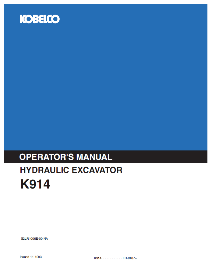 Kobelco Machine Hydraulic Excavator MK914 Operator Manual PDF