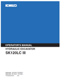 Kobelco Machine Hydraulic Excavator SK120LC III Operator Manual PDF