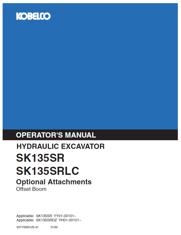 Kobelco Machine Hydraulic Excavator SK135SR,SK135SRLC Operator Manual PDF