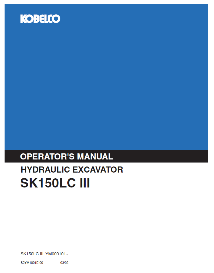 Kobelco Machine Hydraulic Excavator SK150LC III Operator Manual PDF