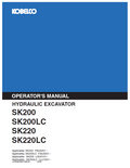 Kobelco Machine Hydraulic Excavator SK200,SK200LC,SK220,SK220LC Operator Manual PDF