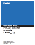 Kobelco Machine Hydraulic Excavator SK400 IV, SK400LC IV Operator Manual PDF