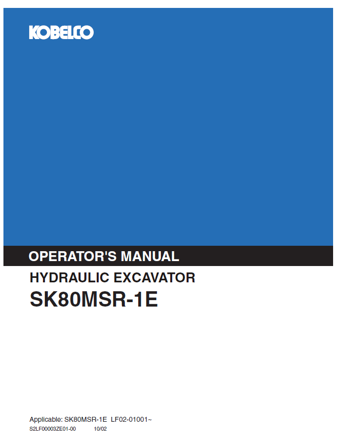 Kobelco Machine Hydraulic Excavator SK80MSR-1E Operator Manual PDF