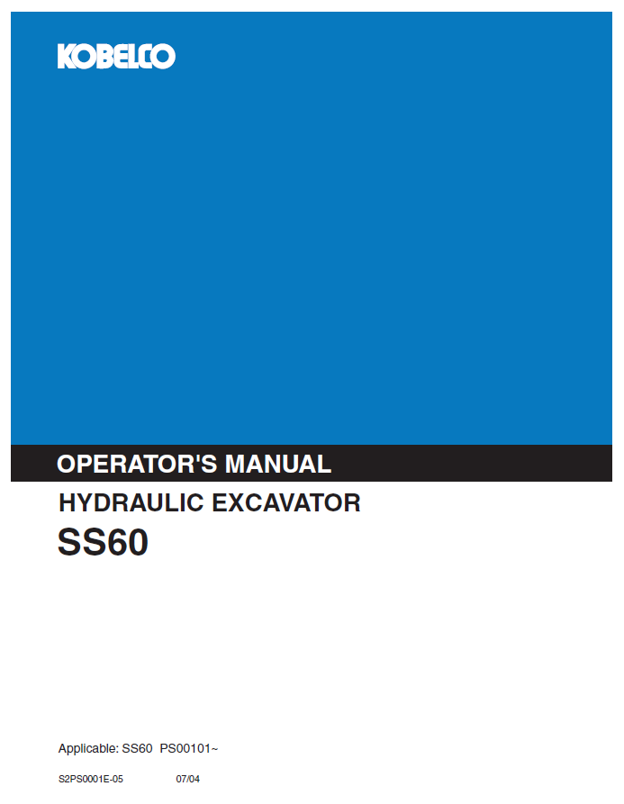 Kobelco Machine Hydraulic Excavator SS60 Operator Manual PDF