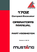MUSTANG 170Z COMPACT EXCAVATOR OPERATOR MANUAL 50940104 - PDF