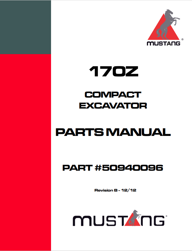 MUSTANG 170Z COMPACT EXCAVATOR PARTS MANUAL 50940096 - PDF