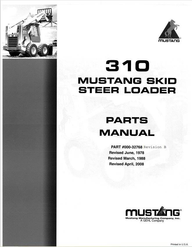 MUSTANG 310 SKID STEER LOADER PARTS MANUAL 000-32786 - PDF