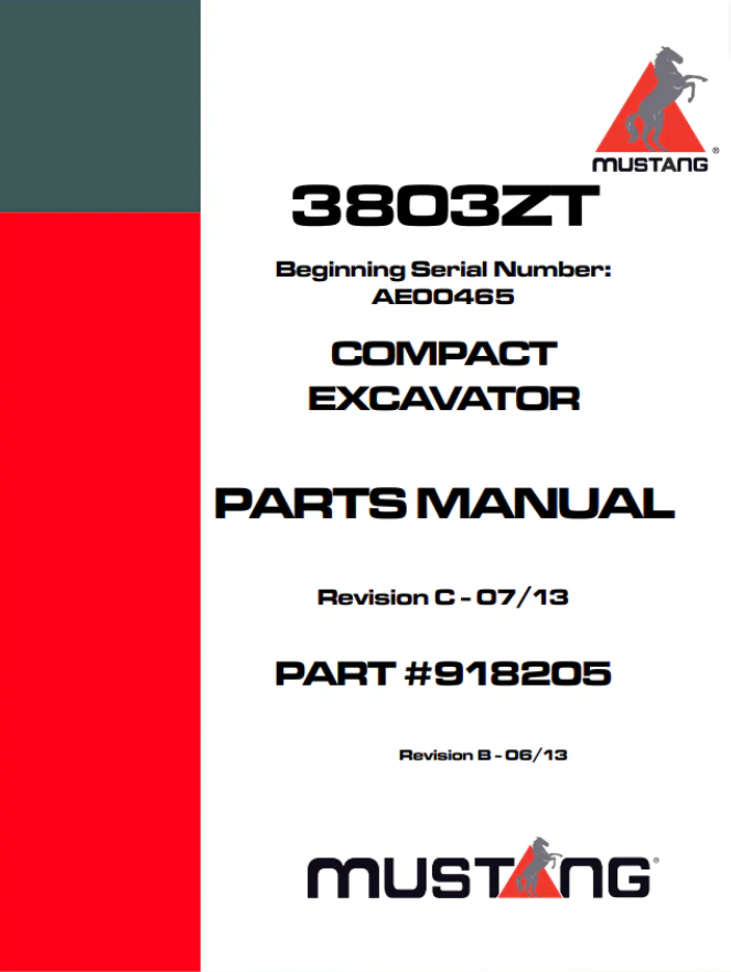 MUSTANG 3803ZT COMPACT EXCAVATOR PARTS MANUAL 918205 - PDF