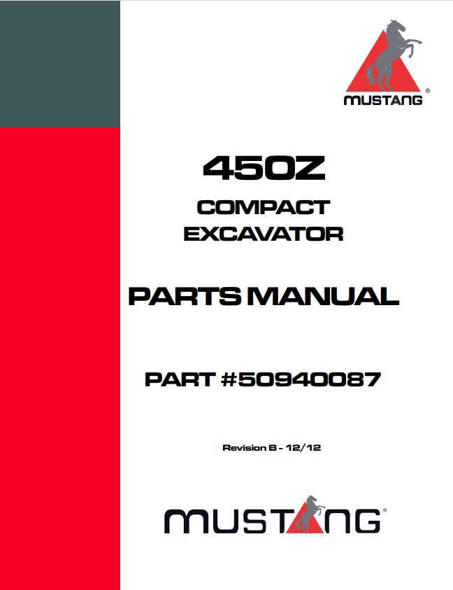 MUSTANG 450Z COMPACT EXCAVATOR PARTS MANUAL 50940087 - PDF