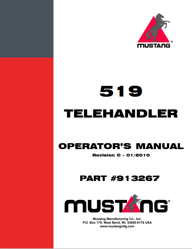 MUSTANG 519 TELEHANDLER OPERATOR MANUAL 913267 - PDF
