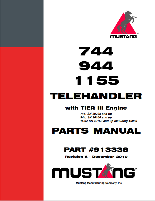 MUSTANG 744, 944, 1155 TELEHANDLER TIER III ENGINE PARTS MANUAL 913338 - PDF