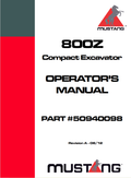 MUSTANG 800Z COMPACT EXCAVATOR OPERATOR MANUAL 50940098 - PDF