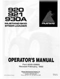 MUSTANG 920, 921, 930A SKID STEER LOADER OPERATOR MANUAL 000-59895 - PDF