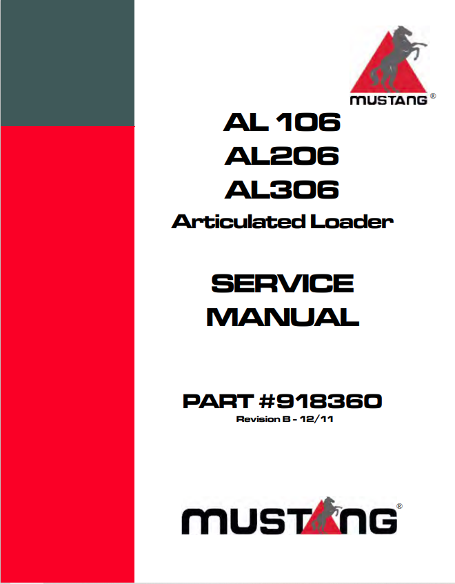 MUSTANG AL106, AL206, AL306 ARTICULATED LOADER SERVICE MANUAL 918360 - PDF