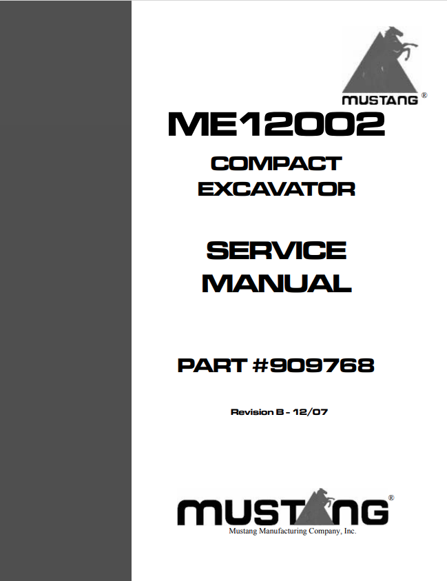 MUSTANG COMPACT ME12002 EXCAVATOR SERVICE MANUAL 909768 - PDF