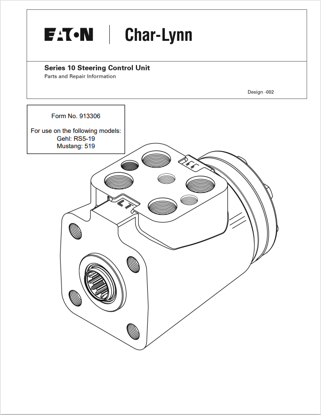 MUSTANG EATON CHAR LYNN SERIES 10 STEERING CONTROL UNIT PARTS AND REPAIR MANUAL 913306 - PDF