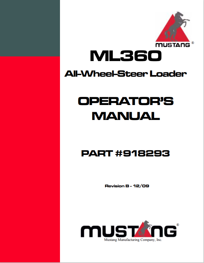 MUSTANG ML360 ALL-WHEEL-STEER LOADER OPERATOR MANUAL 918293 - PDF