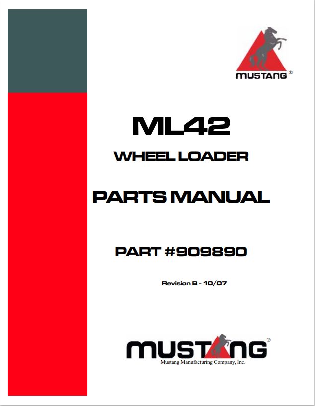 MUSTANG ML42 WHEEL LOADER PARTS MANUAL 909890 - PDF