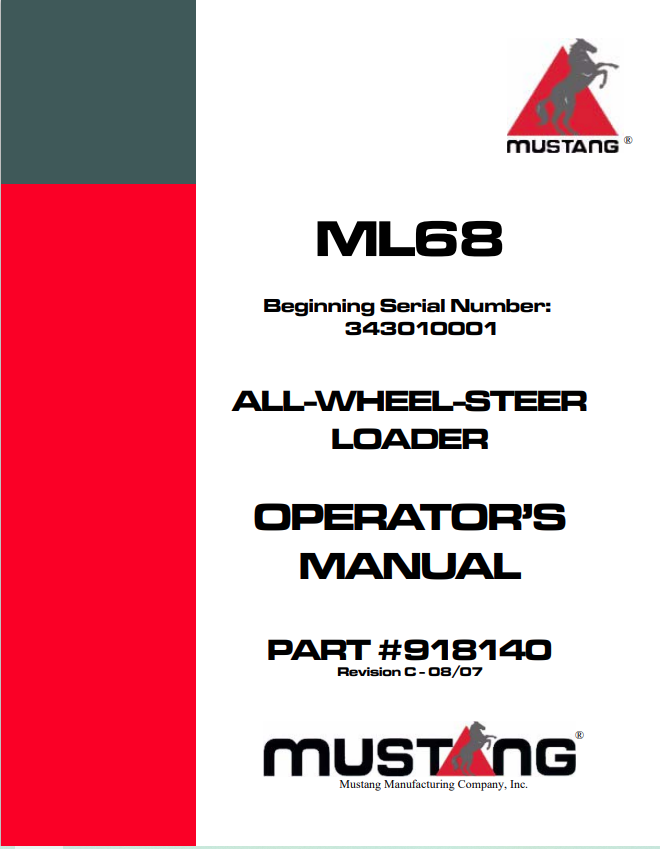 MUSTANG ML68 ALL-WHEEL-STEER LOADER OPERATOR MANUAL 918140 - PDF