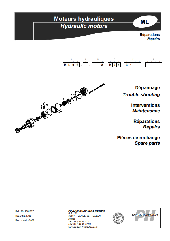 MUSTANG POCLAIN ML06 HYDRAULIC MOTOR REPAIR MANUAL 917120 - PDF