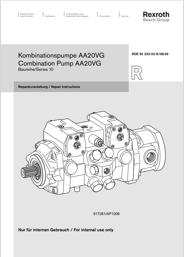 MUSTANG REXROTH AA20VG COMBINATION PUMP SKID-STEER LOADER SERVICE MANUAL 917261 - PDF