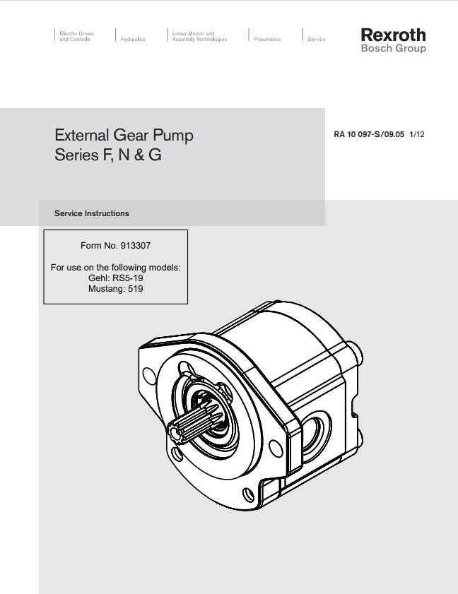 MUSTANG REXROTH EXTERNAL GEAR PUMP SERIES F, N, G GHEL RS5-19, 519 SERVICE MANUAL 913307 - PDF