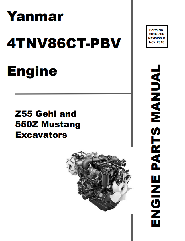 MUSTANG YANMAR 4TNV86CT-PBV, Z55, 550Z ENGINE GEHL EXCAVATOR PARTS MANUAL - PDF