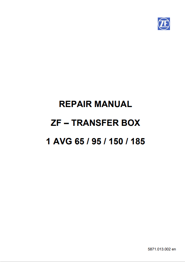 MUSTANG ZF 1 AVG 65, 95, 150, 185 TRANSFER BOX REPAIR MANUAL 50940523A - PDF