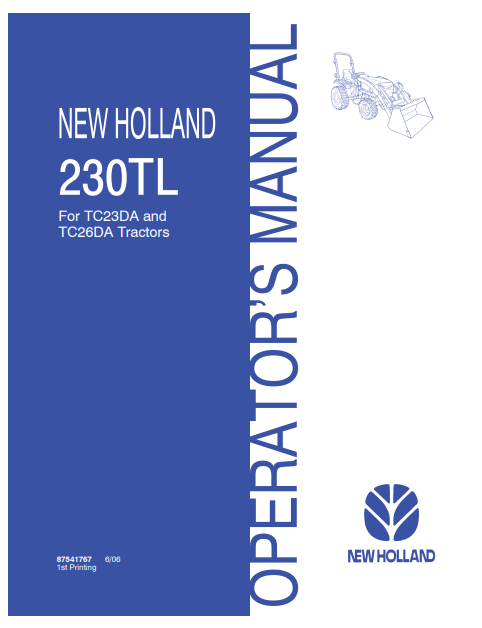 New Holland 230TL For TC23DA And TC26DA Tractor Operator Manual 87541767 PDF