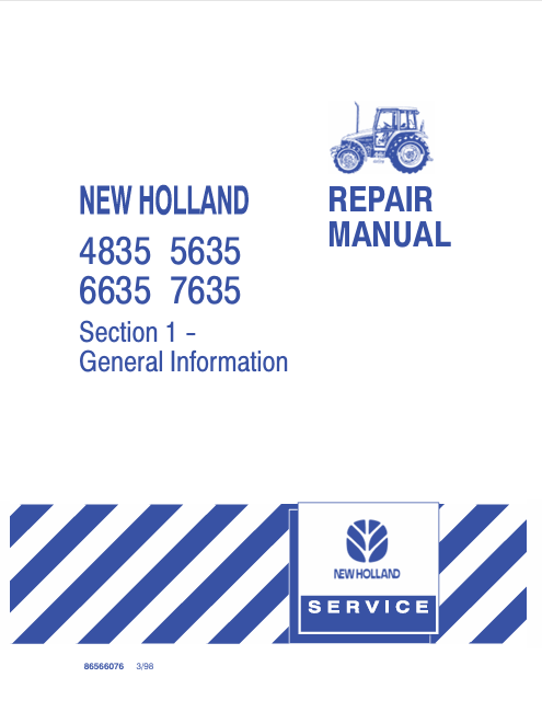 New Holland 4835, 5635, 6635, 7635 Repair Manual 86566076 PDF